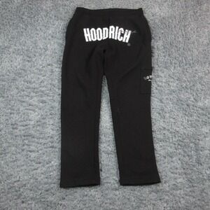 Hoodrich Sweatpants Mens Large Black Fleece Cargo Logo Joggers 32x29.5* Graphic
